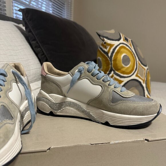 Limited Edition Golden Goose Running Sole Sneakers, white/grey/mauve, size 37 - Picture 4 of 6